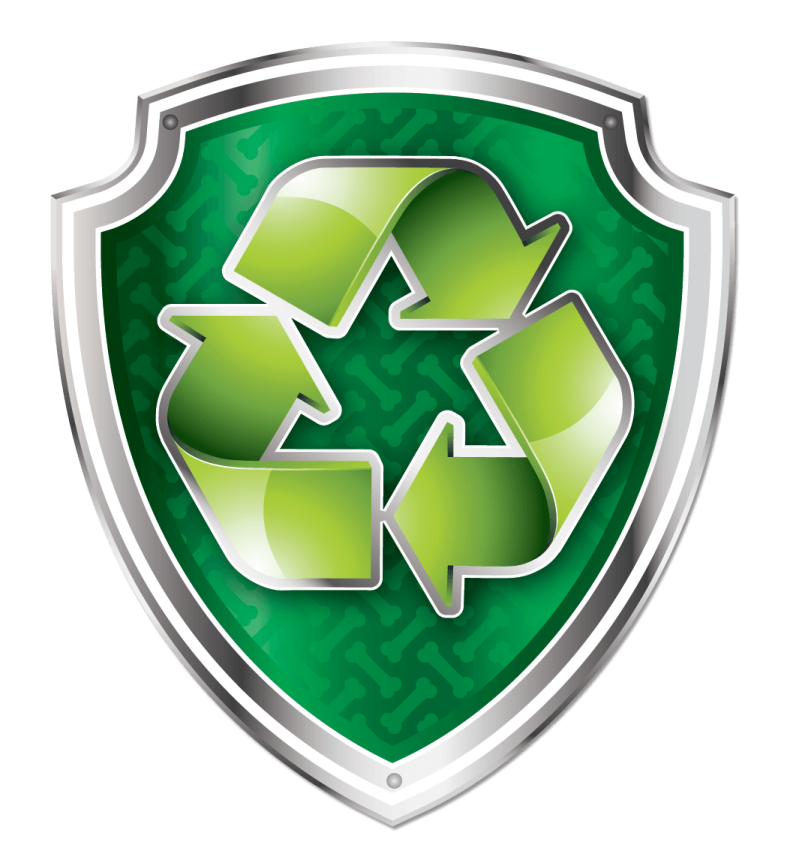 a green shield with a recycling symbol on it