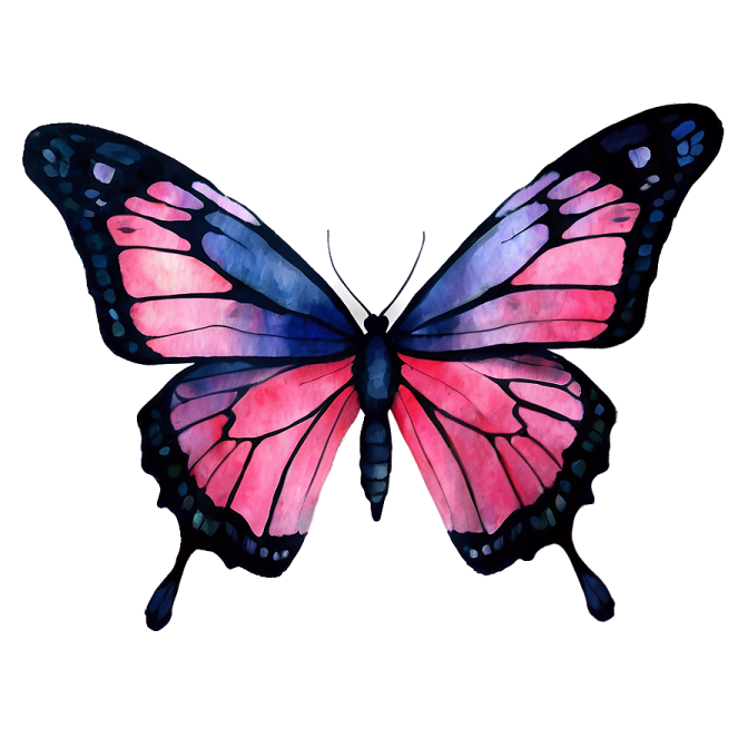 a watercolor painting of a pink butterfly