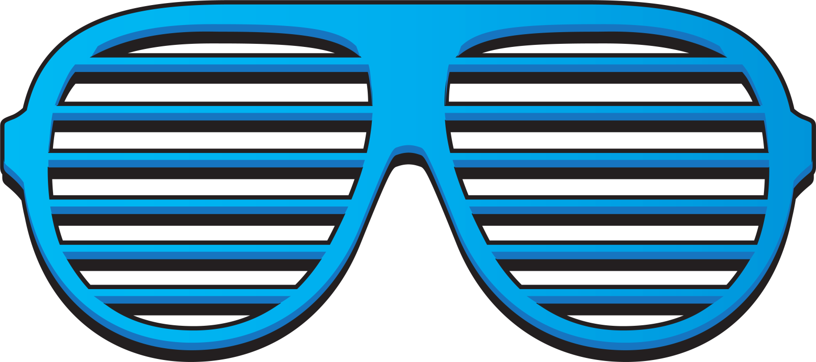 a pair of blue and black striped sunglasses