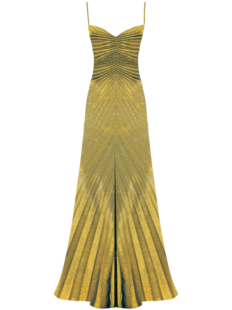 a gold gown on a white background