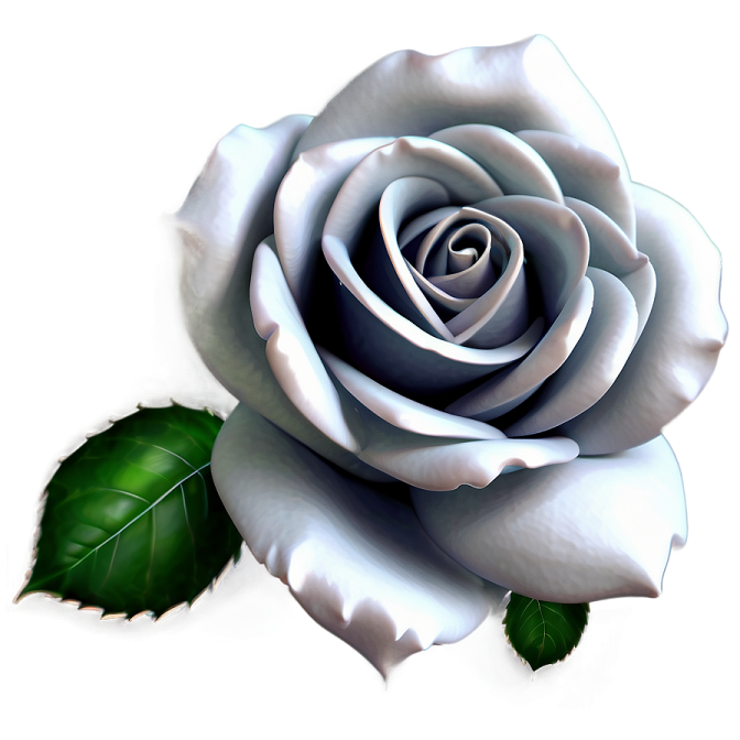 a white rose with green leaves on it