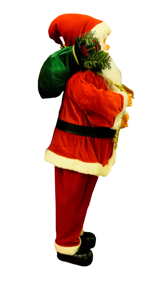 a santa claus carrying a christmas tree