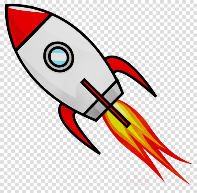 a cartoon rocket with red and yellow flames on it