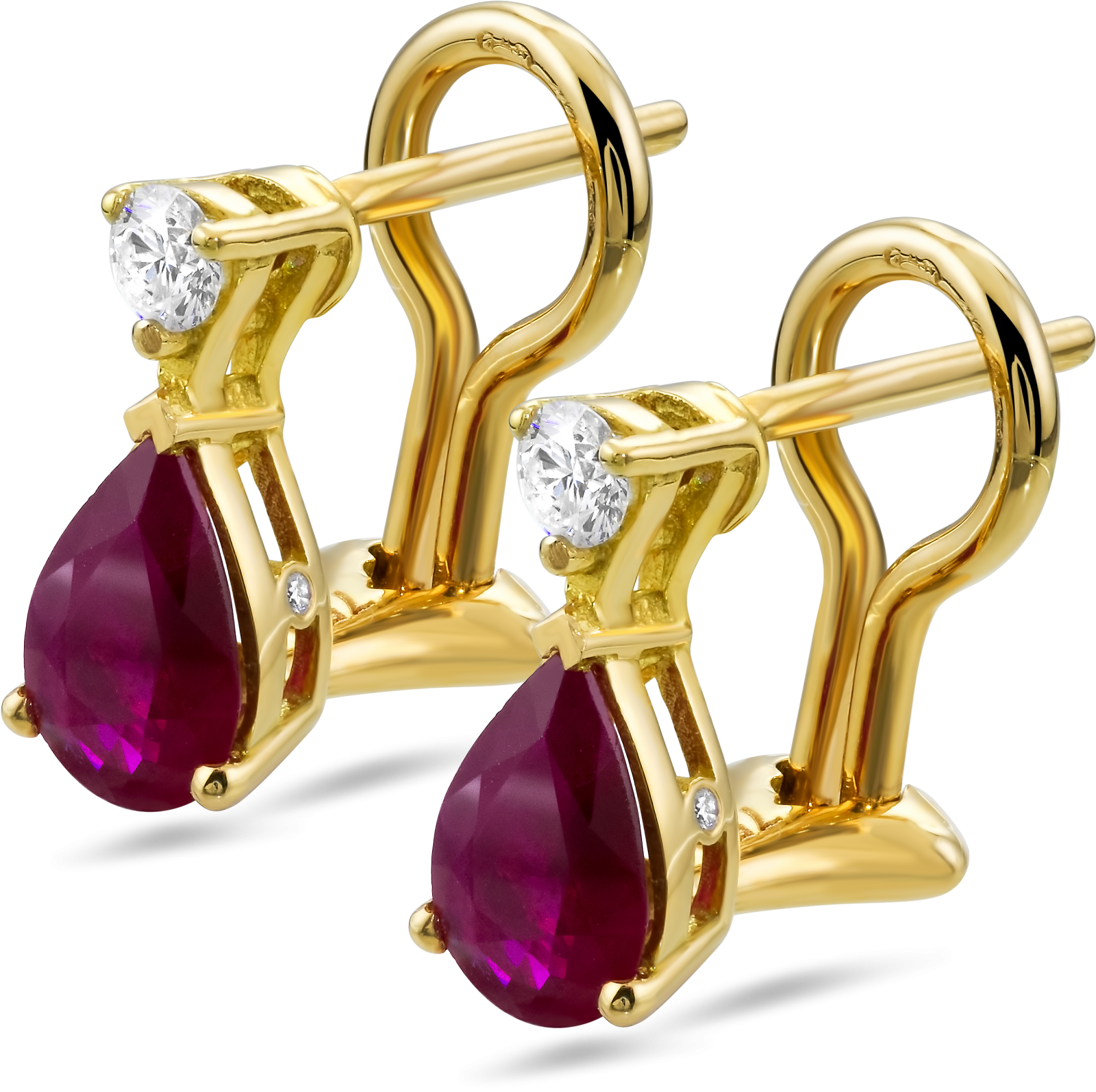 a pair of ruby and diamond earrings