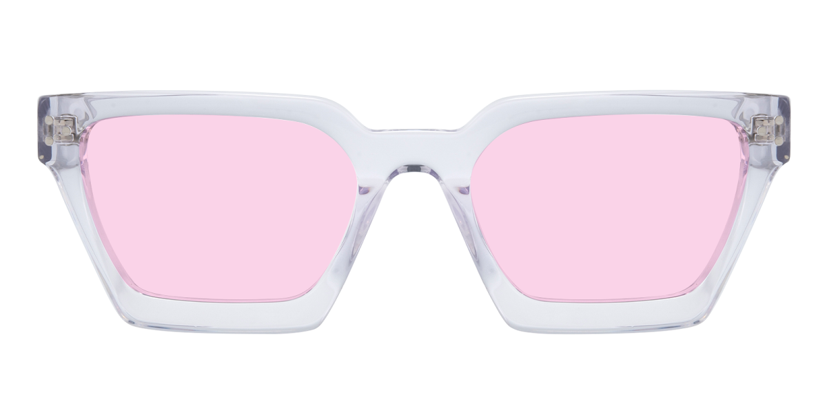 a pair of clear glasses with pink lenses