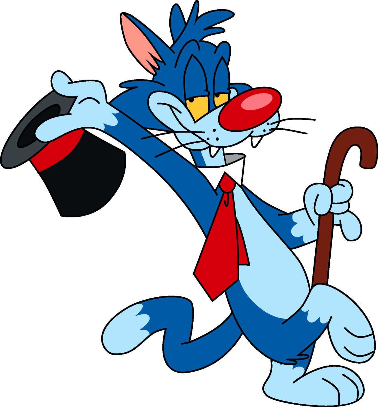 a cartoon cat in a suit and tie holding an umbrella
