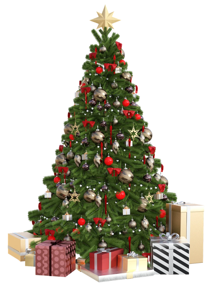 a christmas tree with presents around it