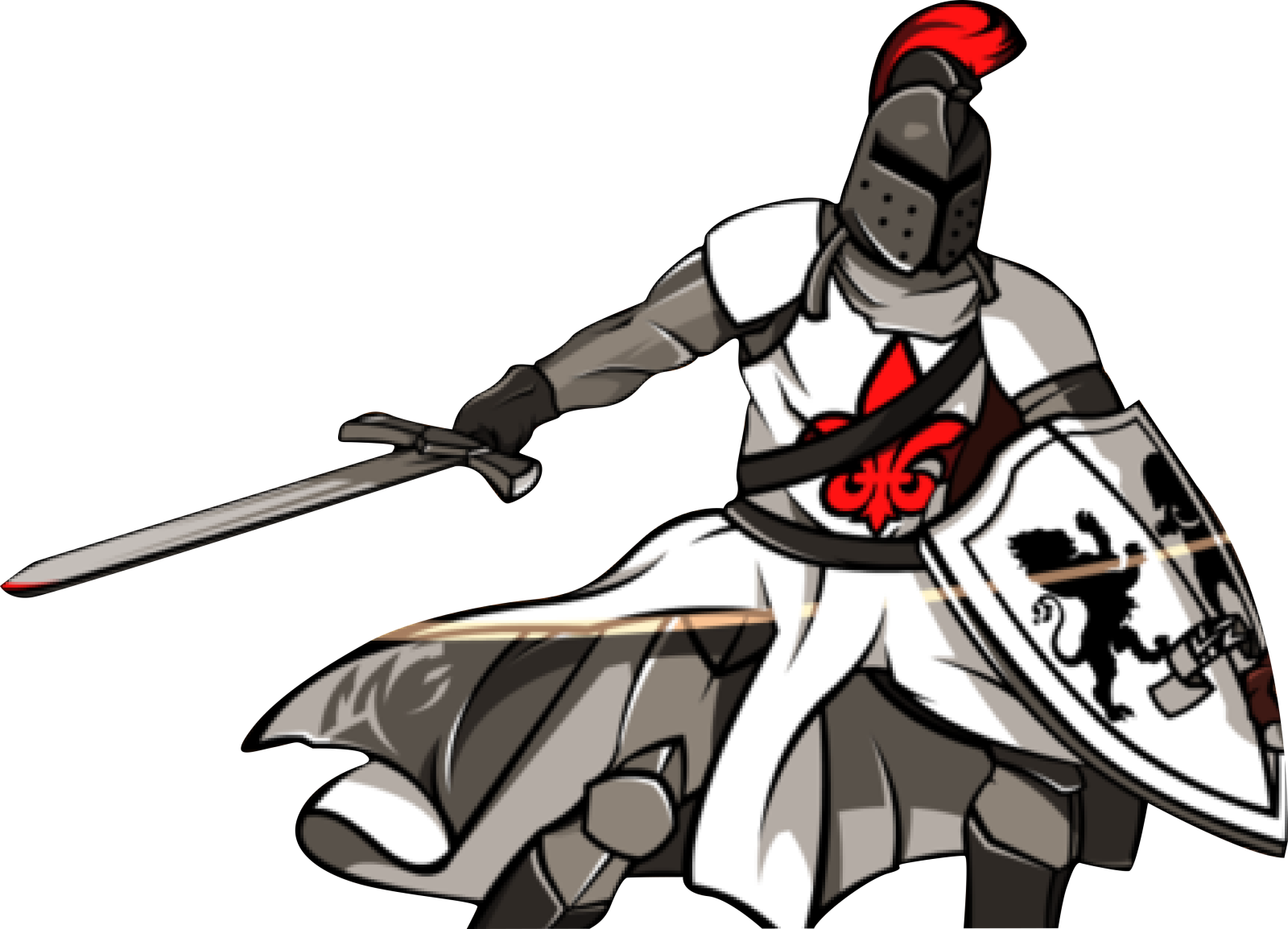 a knight with a sword and shield