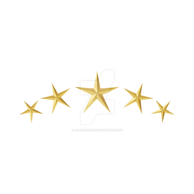 five gold stars on white background