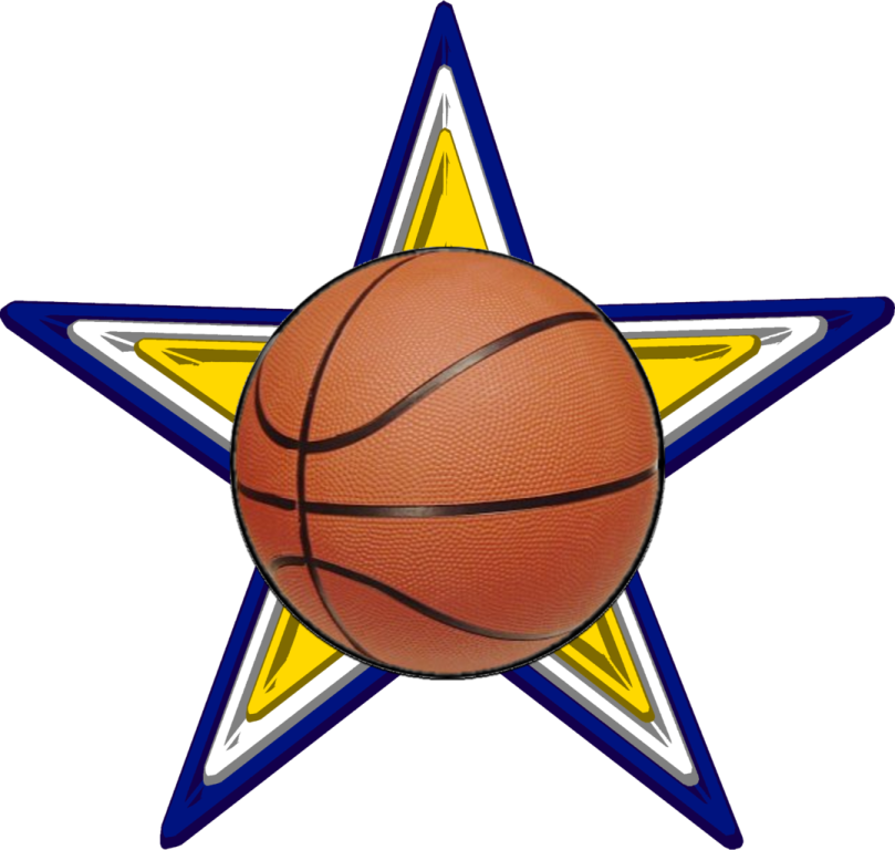 a star with a basketball ball on it