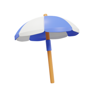 a blue and white umbrella on a wooden stick