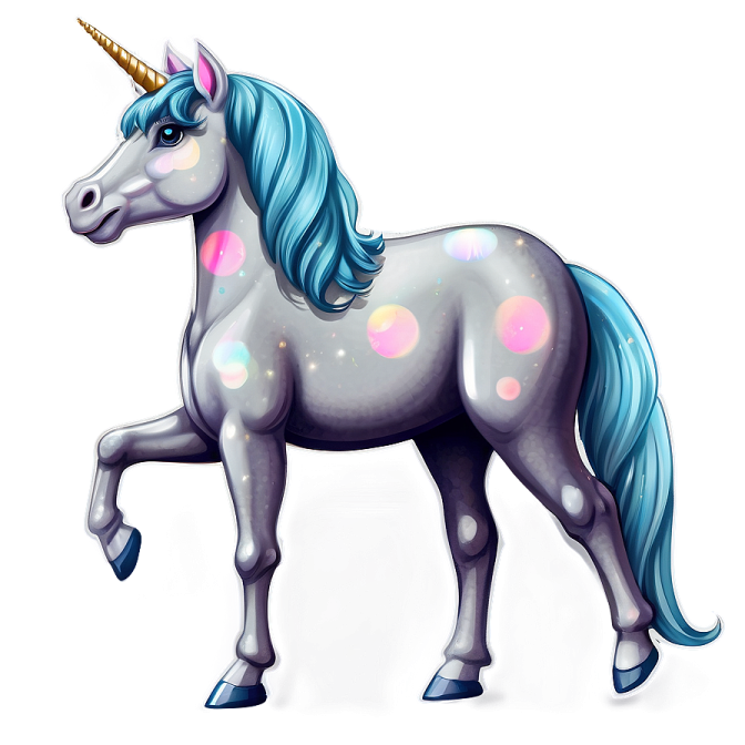 an illustration of a unicorn with blue hair