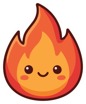 a cartoon fire with a smiling face