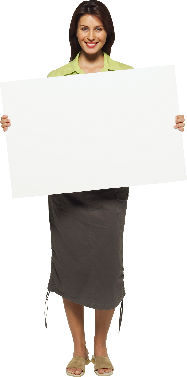 a woman holding up a white sign