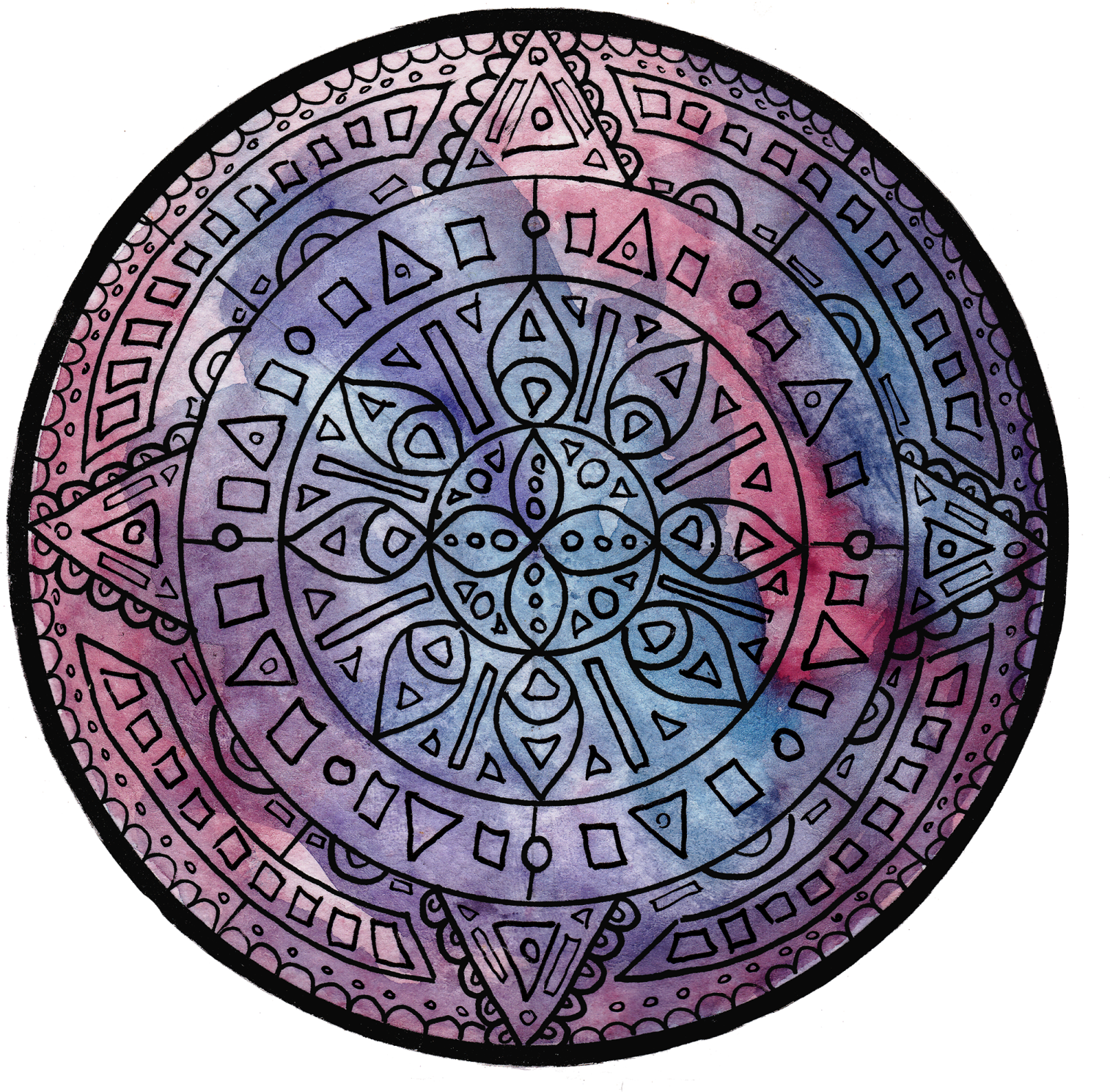 a watercolor drawing of a circular design