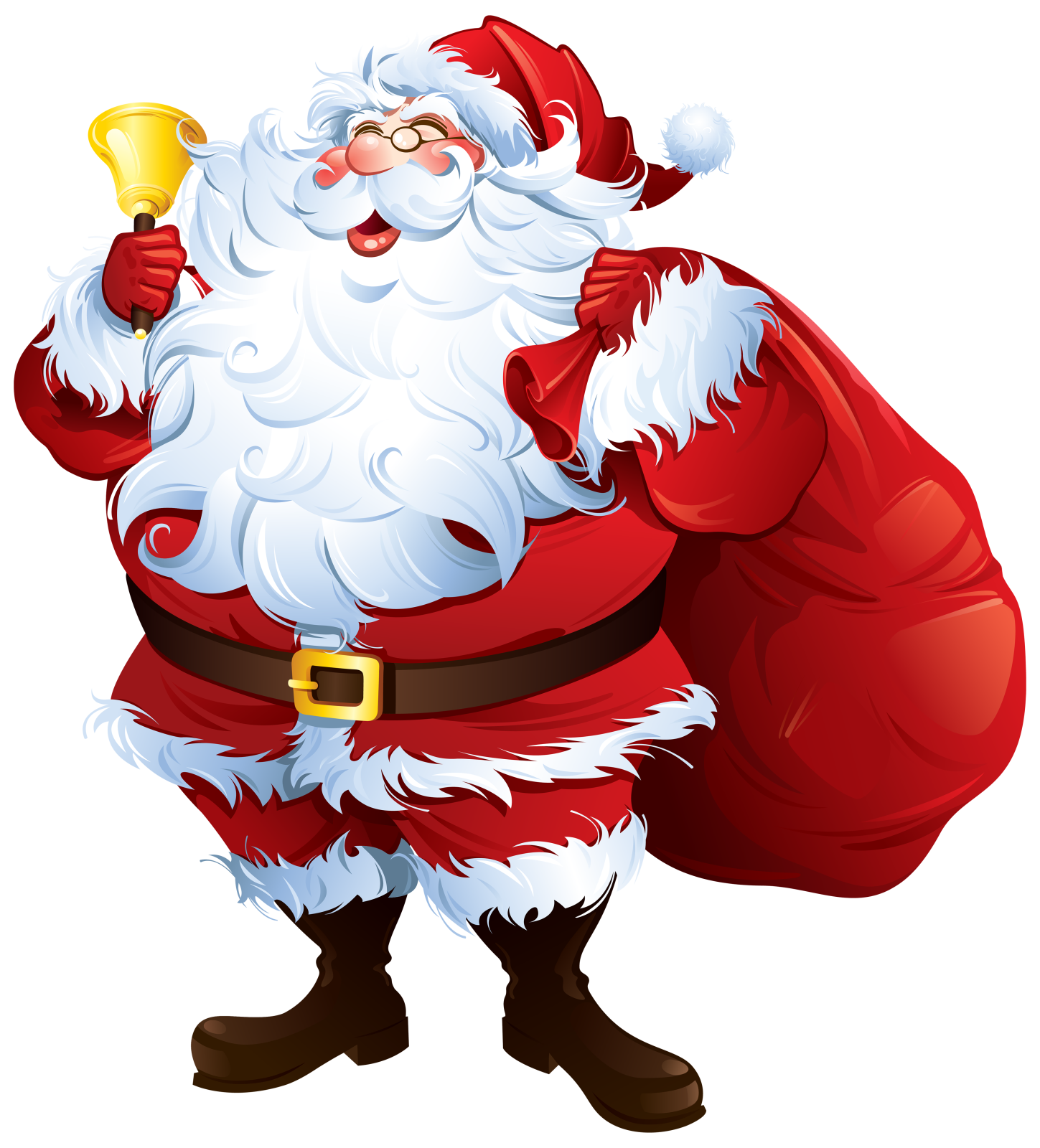 a cartoon santa holding a bell