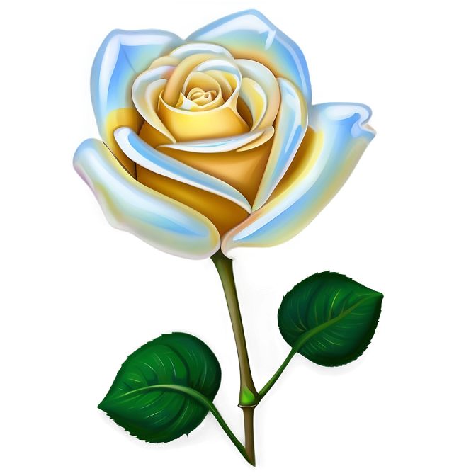 a white rose with green leaves on it