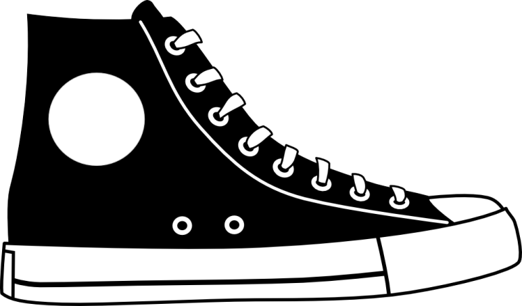 a black and white drawing of a pair of sneakers