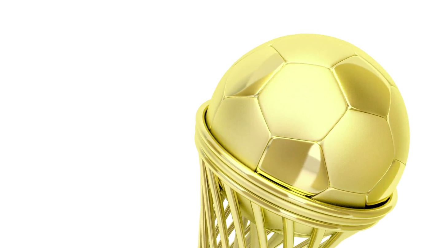 a gold soccer trophy on a white background