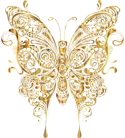 a gold butterfly with intricate patterns on it