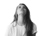 a woman in a white shirt and black pants