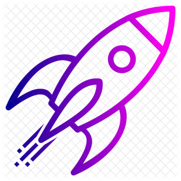 a purple rocket icon on a white background