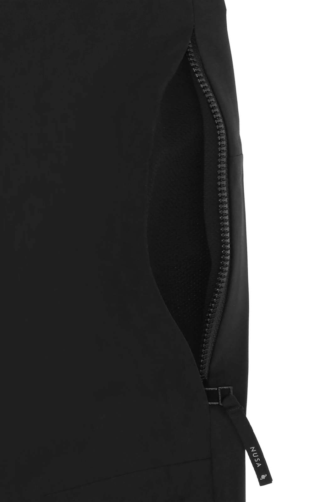 the back of a black backpack with zippers
