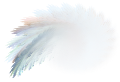 a white and blue feather flying in the air