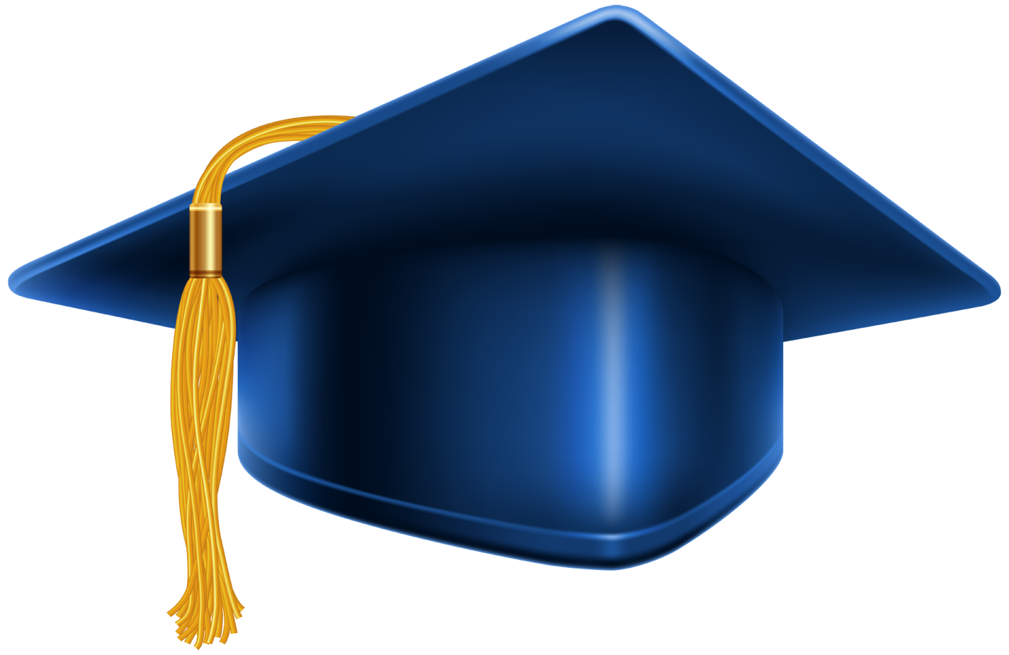 a blue graduation cap with a gold ta