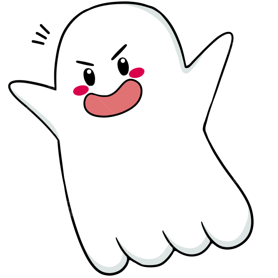 a white ghost with red eyes and arms