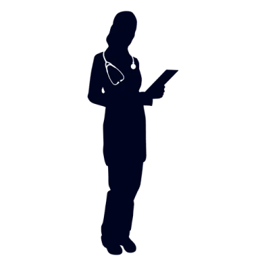 a silhouette of a nurse holding a clipboard