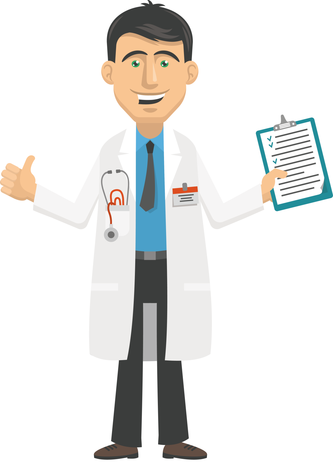 a cartoon character of a doctor holding a clipboard