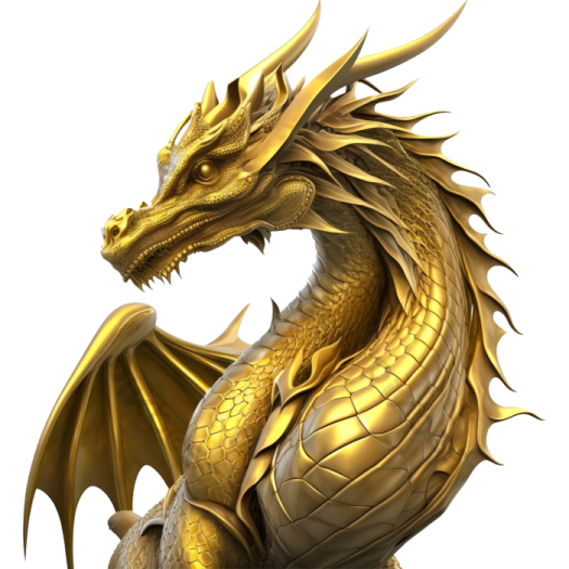 a golden dragon on a white background