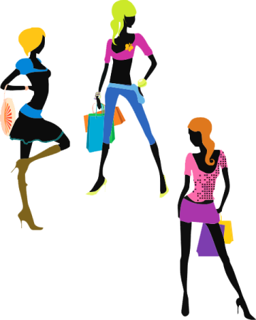 three silhouettes of women with shopping bags