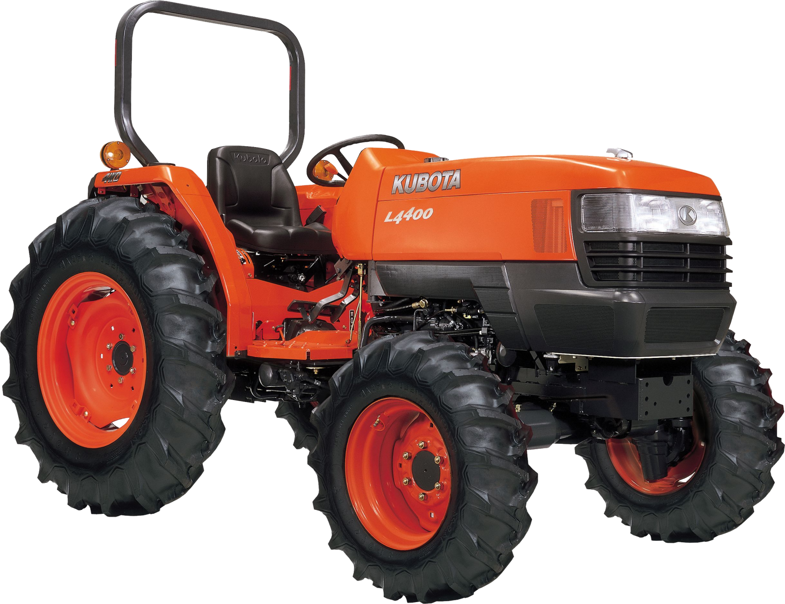 an orange tractor on a white background