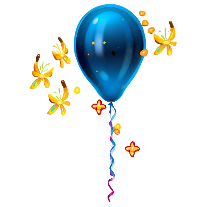 a blue balloon with butterflies flying around it