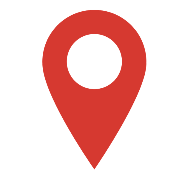 a red pin with a white circle on it