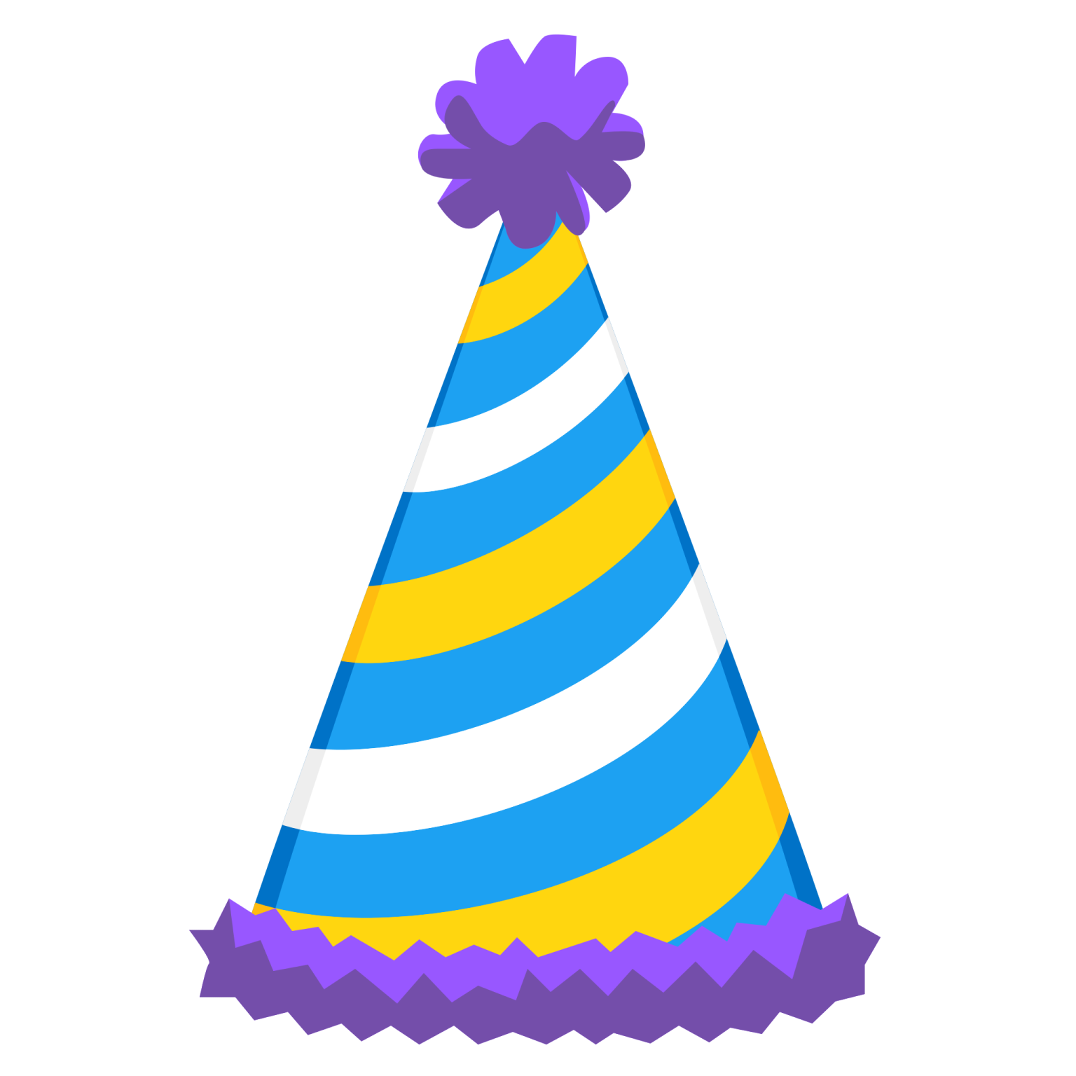 a party hat with purple and yellow stripes