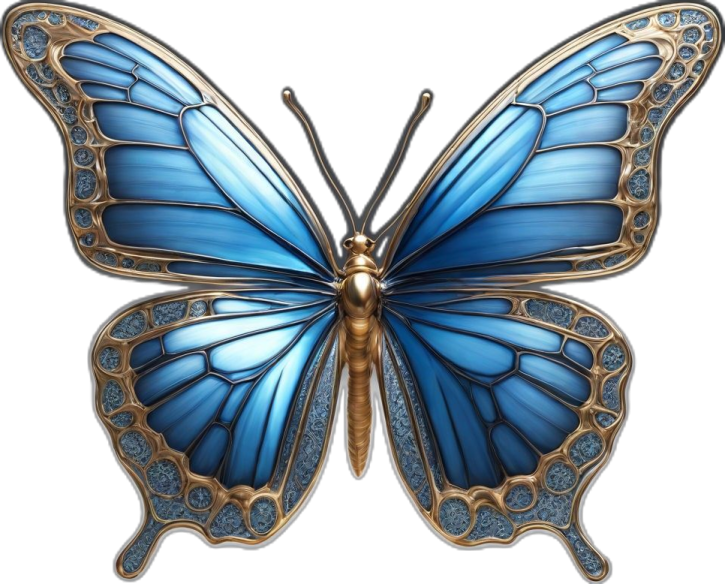 a blue butterfly on white background