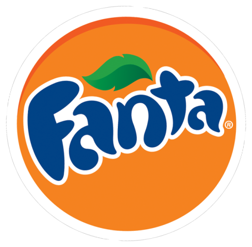 an orange and blue logo with a green leaf on it