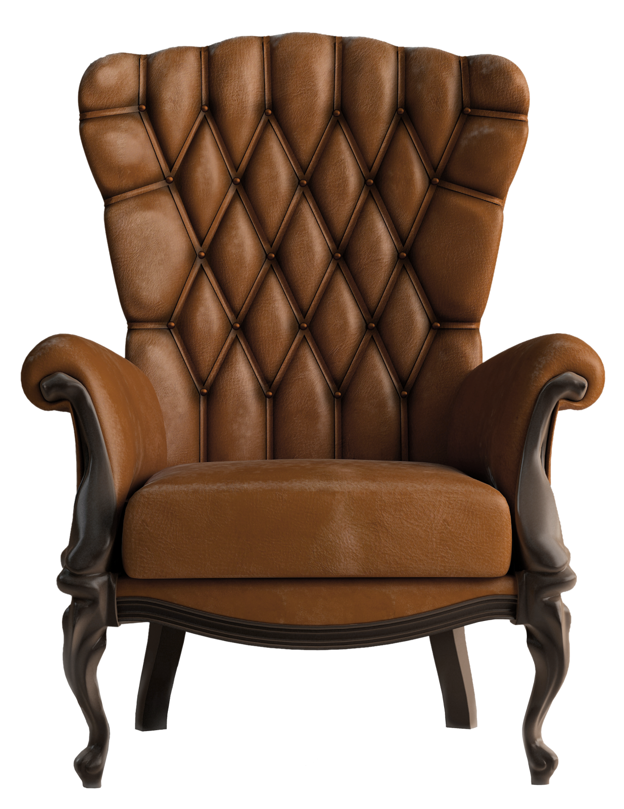 a brown leather chair on a white background