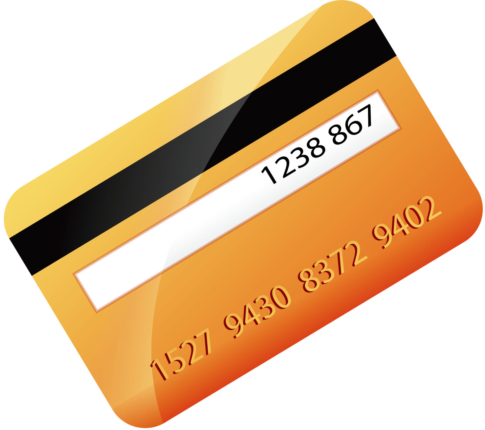 an orange credit card with a black and white stripe