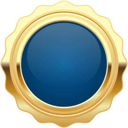 a gold seal with a blue background
