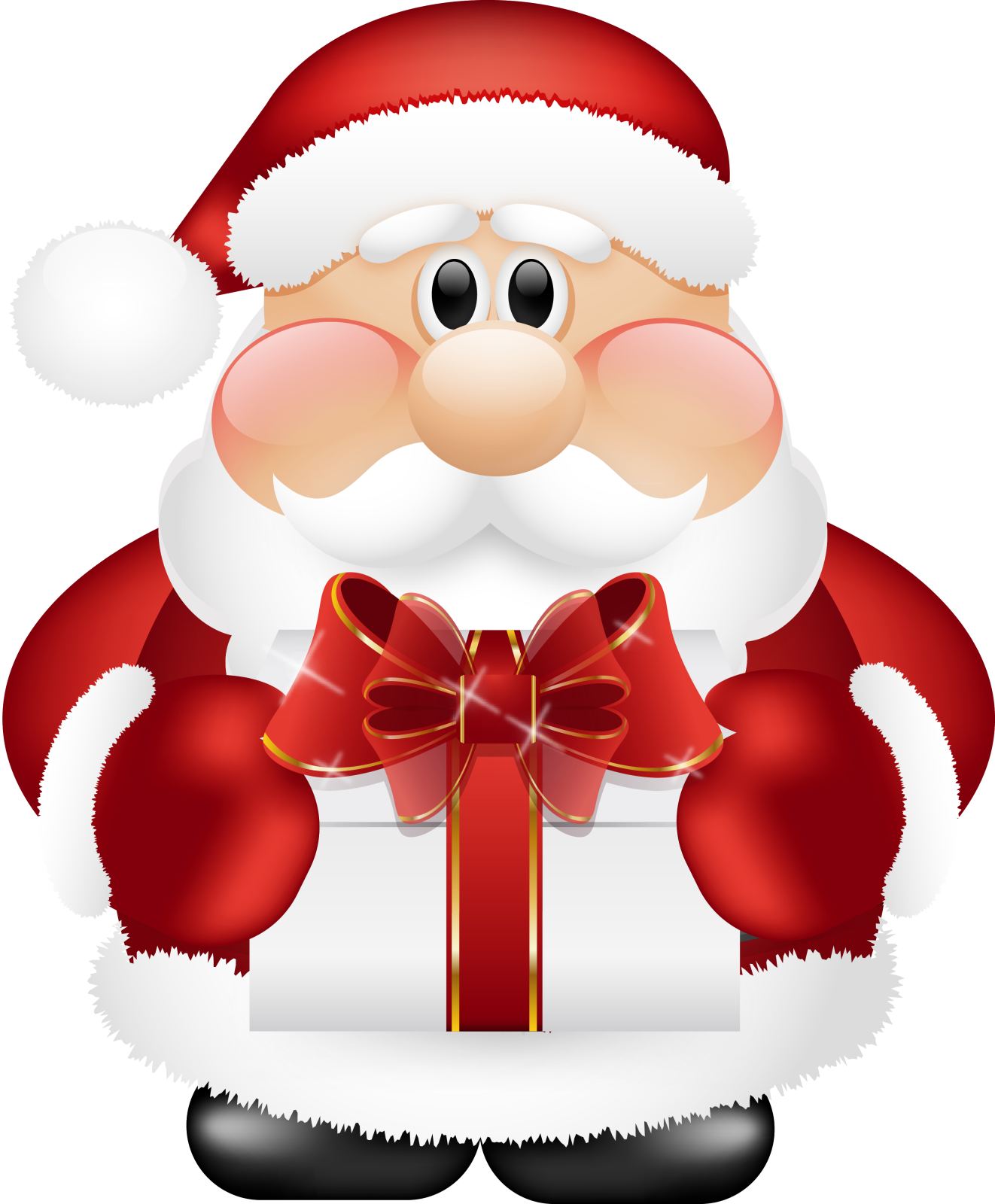 a santa claus holding a gift box