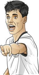 a cartoon of a man pointing his finger at the camera