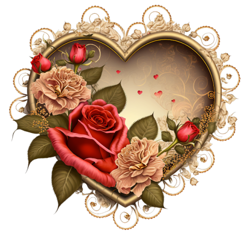 a heart shaped frame with roses and leaves
