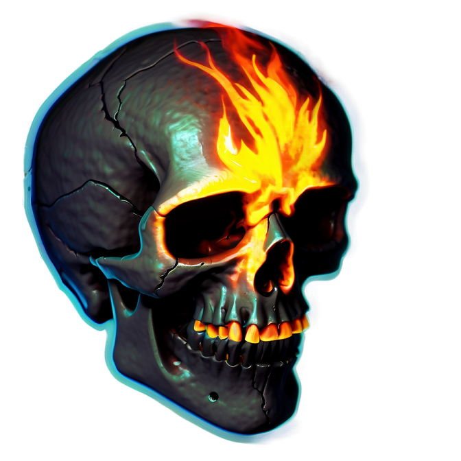 a burning skull on a white background