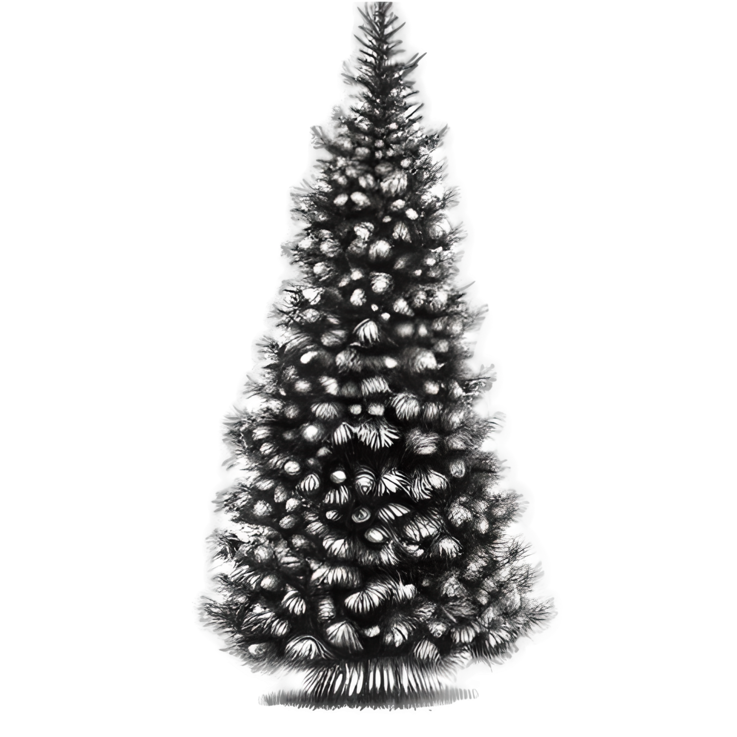 a black and white drawing of a christmas tree