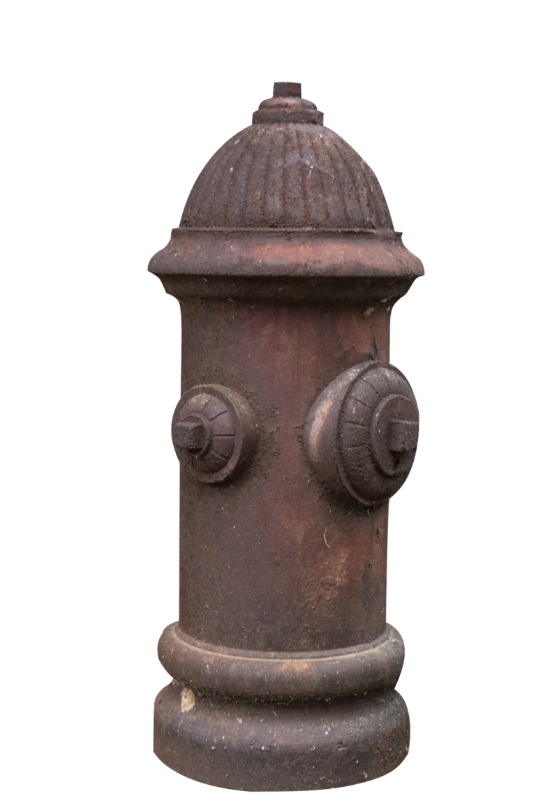 an old rusty fire hydra on a white background