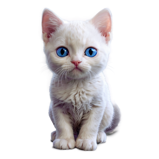a white kitten with blue eyes sitting down